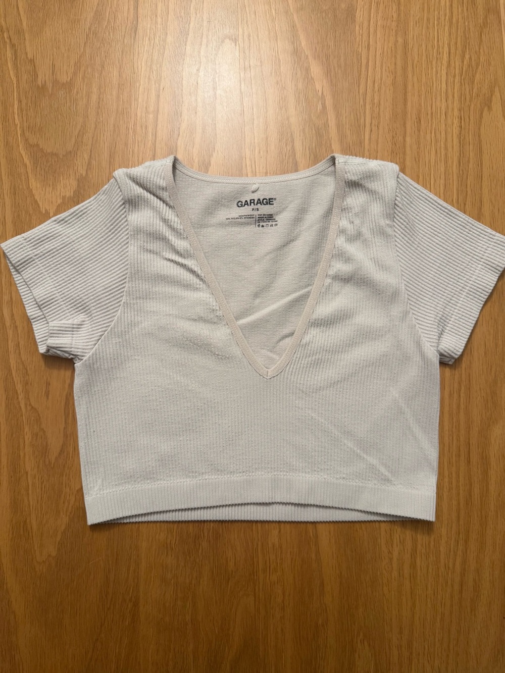 Garage Cream Ribbed V-Neck Crop Top